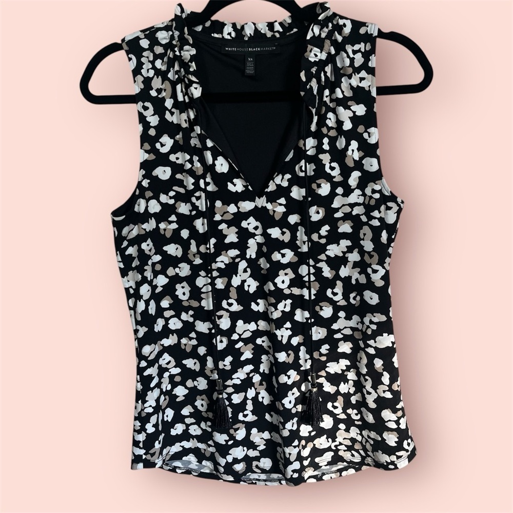 White House Black Market Leopard Print Sleeveless Top With Tassels Size XS